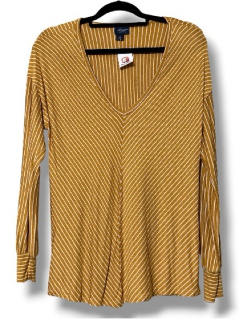 Daytrip by Buckle size XS mustard white long sleeve v-neck striped t-shirt new